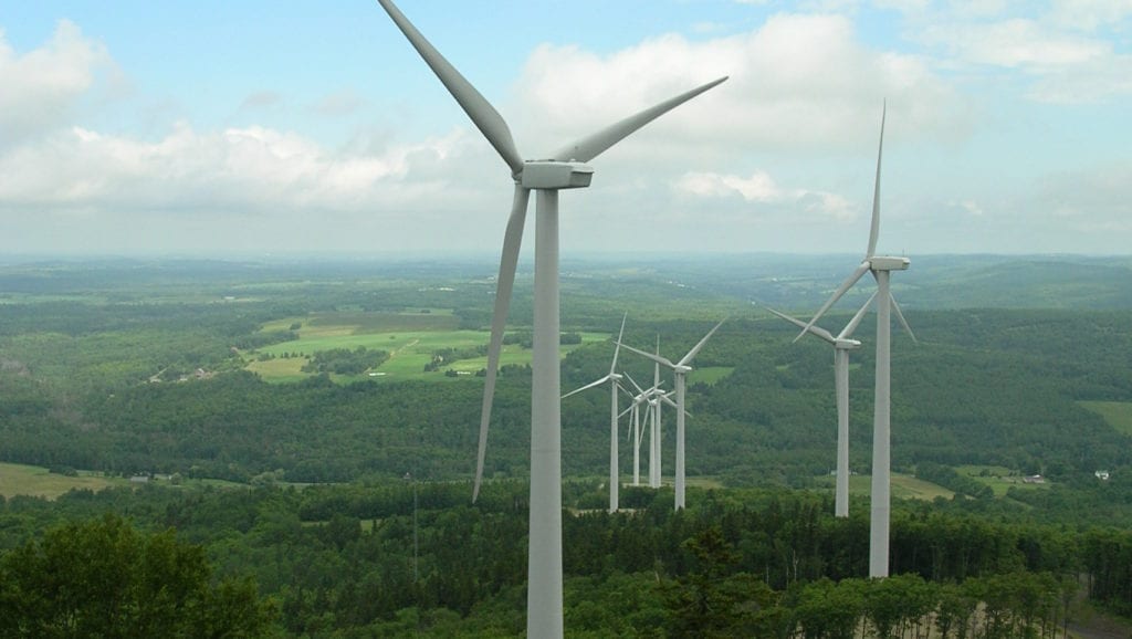 Wind turbines on a Maine landscape
