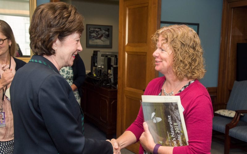 Maine Audubon wildlife biologist Susan Gallo meets Maine Senator Susan Collins at her office in Washington, DC