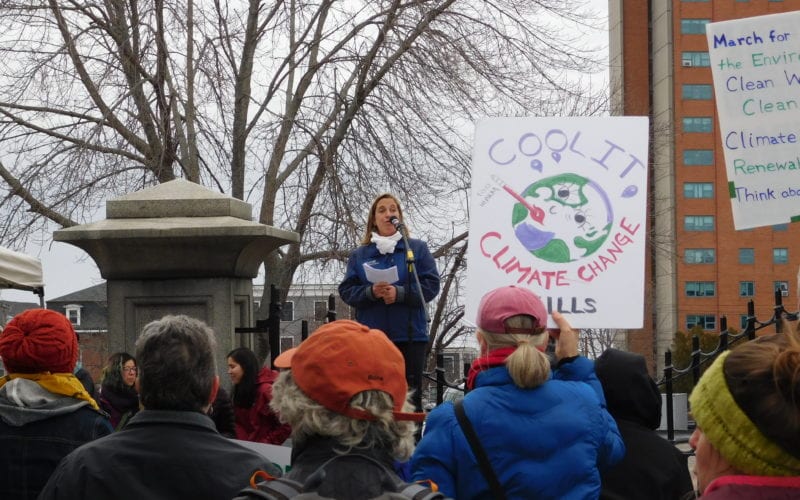 Laura Zitske addresses the March for Science in Portland, Maine