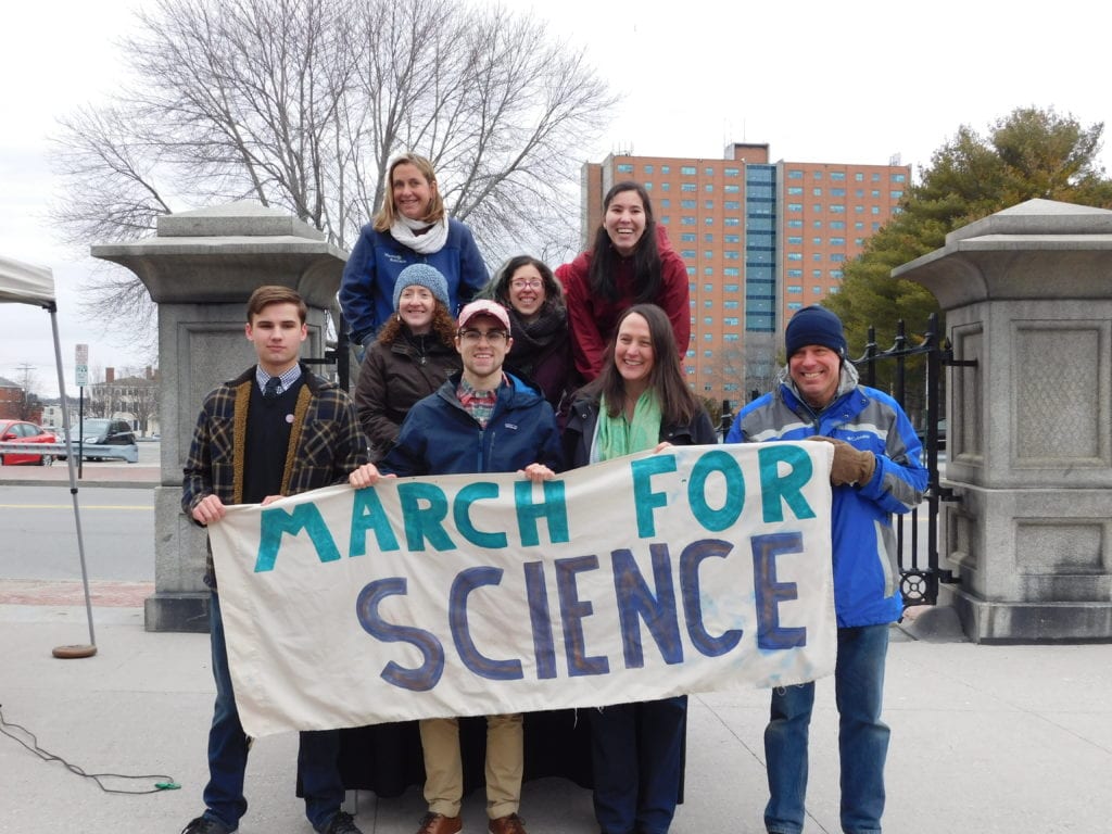 Laura Zitske and other speakers from the 2018 March for Science in Portland, Maine.