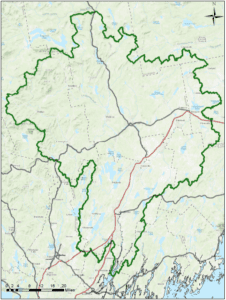 A map of the coverage area within the Lower Kennebec River Watershed
