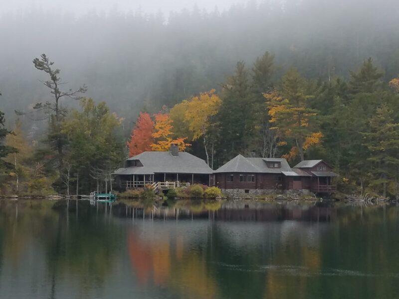 Borestone Mountain Lodges in fall mist