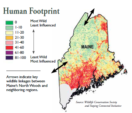 Graphic depicting human footprint and development in Maine