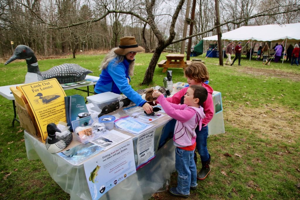 Kids learned about Maine Audubon's Loon Project from biologist Tracy Hart.