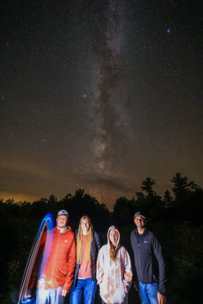 The crew under the Milky Way at Katahdin Woods and Waters