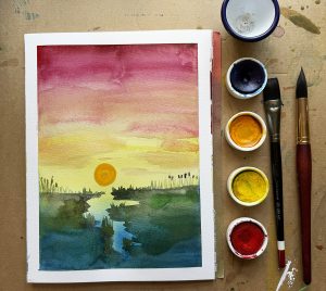 Sunrise on the Marsh watercolor painting by Kristin F. Simmons