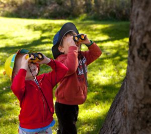 Two young boys with binoculars